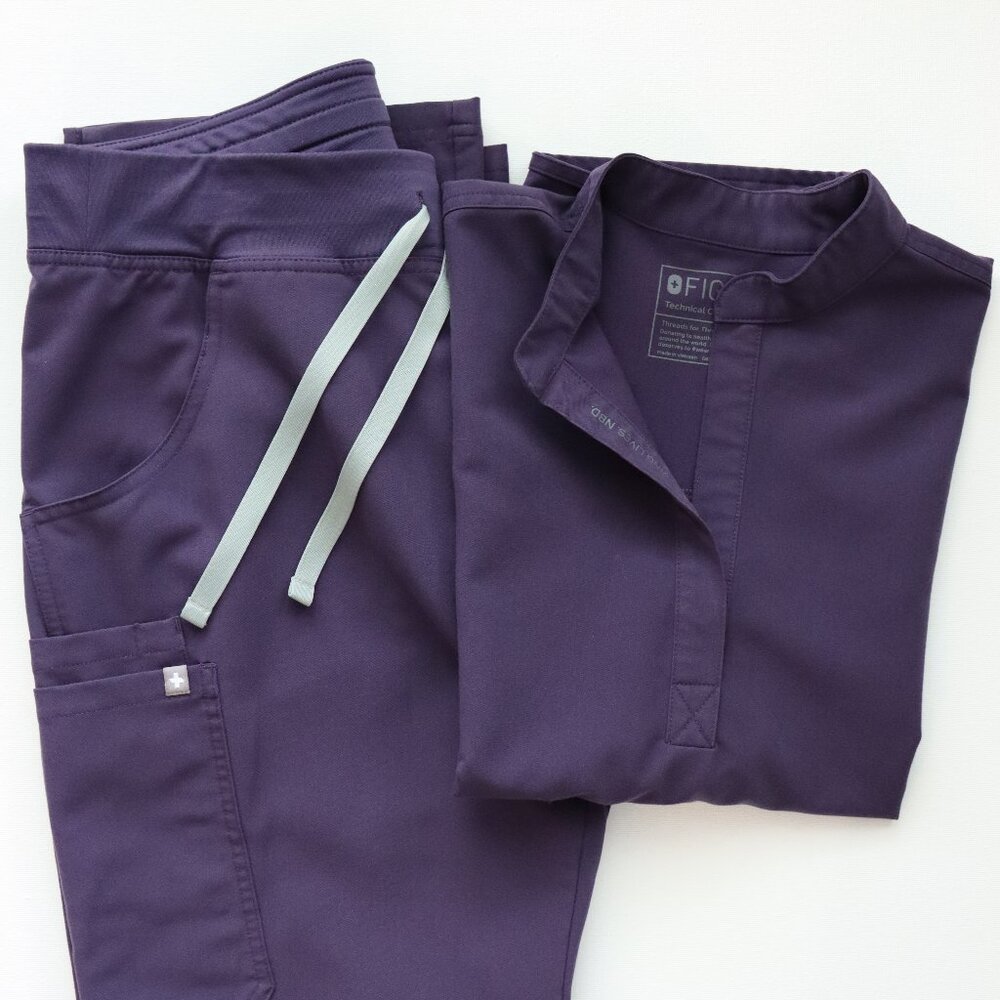 Figs PURPLE SHADOW scrub SET XS Rafaela Top and M Kade Cargo Pant